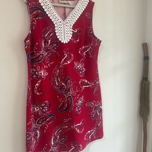 Dana Buchman Red and White Patterned sleeveless dress.  Size XL